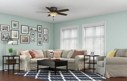Hunter 52 inch Indoor Ceiling Fan with LED Light - Bronze Ceiling Fan with Pull Chain, For Bedroom or Living Room, Low Profile Flush Mount, No Remote, 5 Blades - Newsome 53314, Premier Bronze