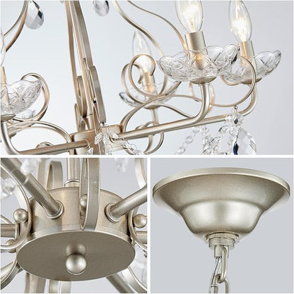 WUZUPS Crystal Candle Chandelier Pendant Flushmount Ceiling Light Modern Lighting Fixture for Bedroom Hallway Bar Kitchen Bathroom, H 22.5" x W 21.7", Nickel, E12 Base