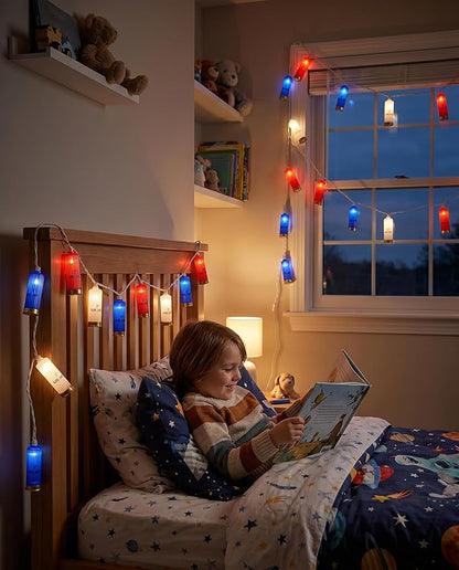 8.5Ft 4th of July String Lights, 10L LED Red White and Blue Shotgun Shell Lights Plug in for Home Classroom Porch Backyards Tree Patriotic Holiday Decorations, Indoor and Outdoor Use