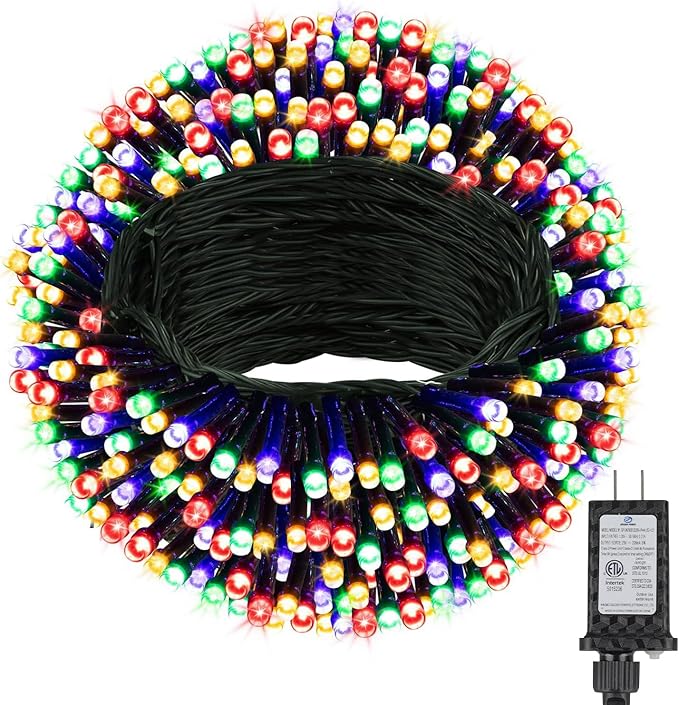 Extra Long 132ft Christmas Decorative Mini Lights, 400 LED Green Wire Fairy Starry String Lights Plug in, Timer & Memory & 8 Modes, for Indoor Outdoor Xmas Tree Wedding Party Decoration, Multicolor