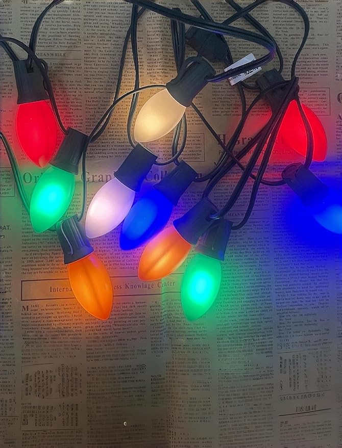 C9 LED Christmas Lights,25FT Vintage C9 Multicolor Christmas Lights Outdoor with 26 Colorful Ceramic LED Bulbs,Connectable Waterproof Light for Outdoor Christmas Decorations Tree Garden Gar