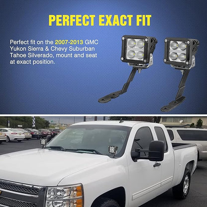 Nilight Ditch Light Brackets Auxiliary Offroad Work LED Pod A-Pillar Hood Mounts Compatible with 2007-2013 GMC Yukon Sierra & Chevy Suburban Tahoe Silverado