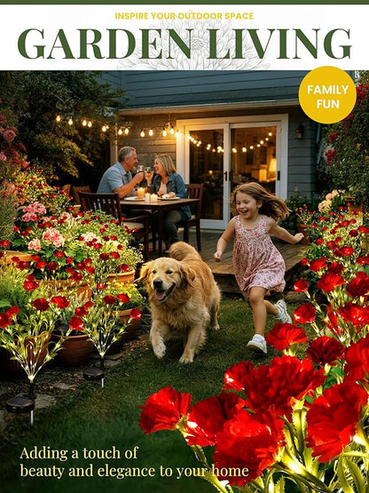 GIGALUMI Solar Lights Outdoor for Garden Decor, 4 Pack Solar Flower Lights Waterproof, 2 Lighting Modes 28 Carnations for Pathway,Yard, Patio Decoration, Gardening Gifts for Women (Red)