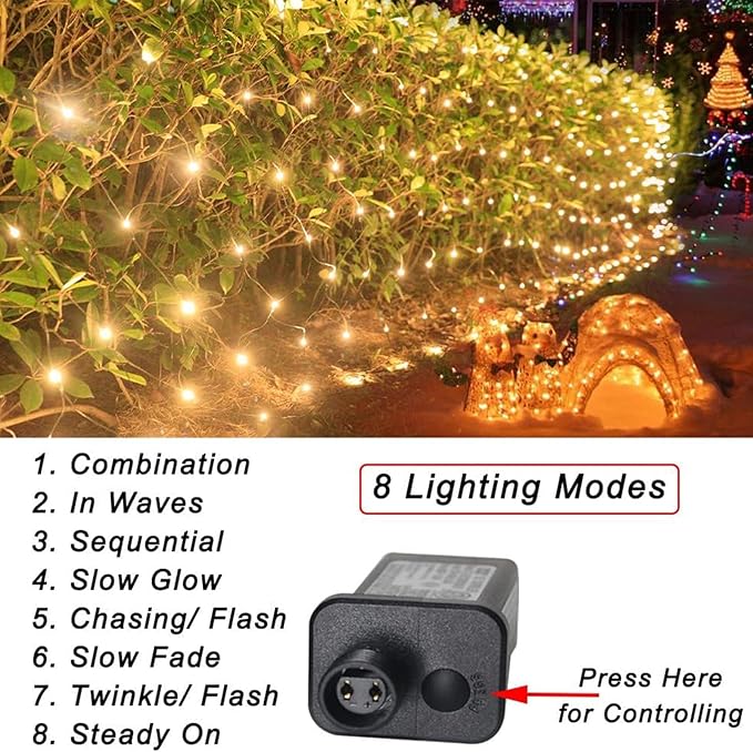 Warm White Net Lights Outdoor, 300 LED Christmas Net Mesh Lights for Bushes 15x5ft, 8 Modes Waterproof Twinkle String Light Connectable Plug in for Christmas Hedge Yard Garden Party Decor