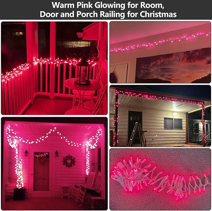 TIGOMOOV Pink Mini Christmas String Lights, 21ft 100 Count Incandescent Lights with White Cord, Plug in Pink Fairy Lights for Christmas Tree Valentine's Day Bedroom Wedding Indoor Outdoor Home Decor