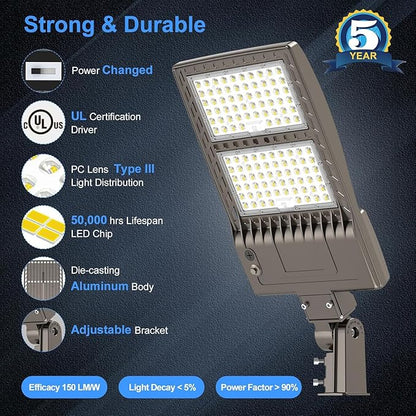 KUKUPPO 2Pack 450W LED Parking Lot Light Power Adjustable, LED Shoebox Flood Pole Light Outdoor Parking Lighting with Slip Fit 67,500LM 5000K IP65 Waterproof 100-277V ETL Listed