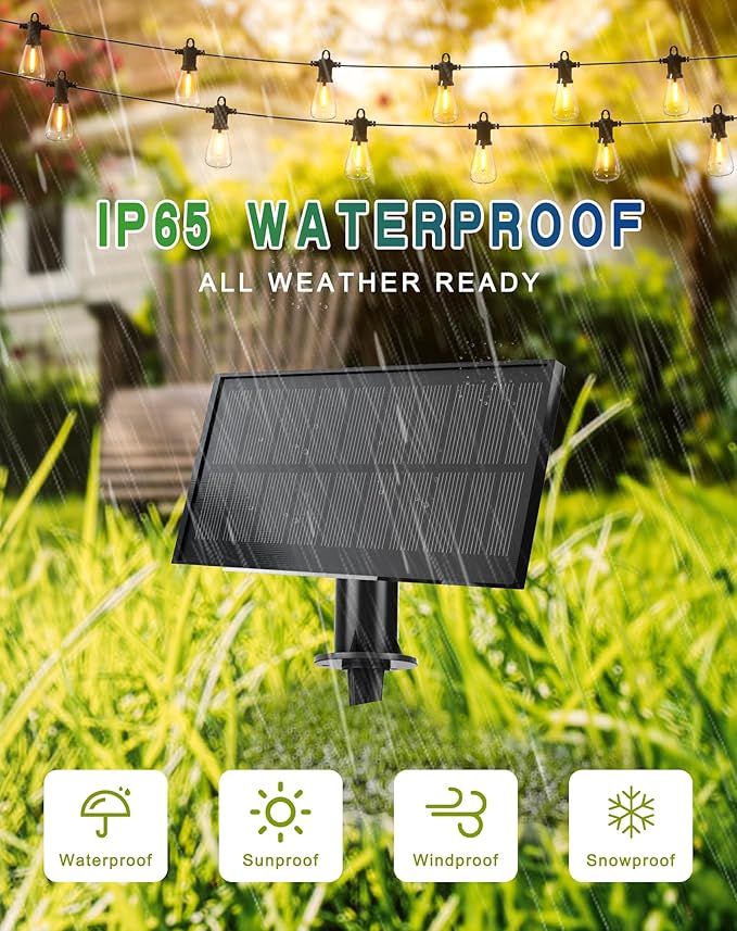 Zuske Solar String Lights Outdoor Waterproof 100FT with USB Port and 52 Shatterproof ST38 Bulbs(2 Spare), LED Solar Powered Patio Lights for Outside, Porch, Backyard, Gazebo, Garden(Warm White)