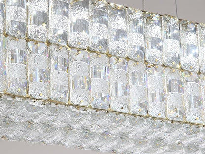 47 Inch Rectangular Crystal Chandelier Glam Dimmable LED Chandeliers for Dining Room Linear Pendant Light with Remote Control for Kitchen Island Silver