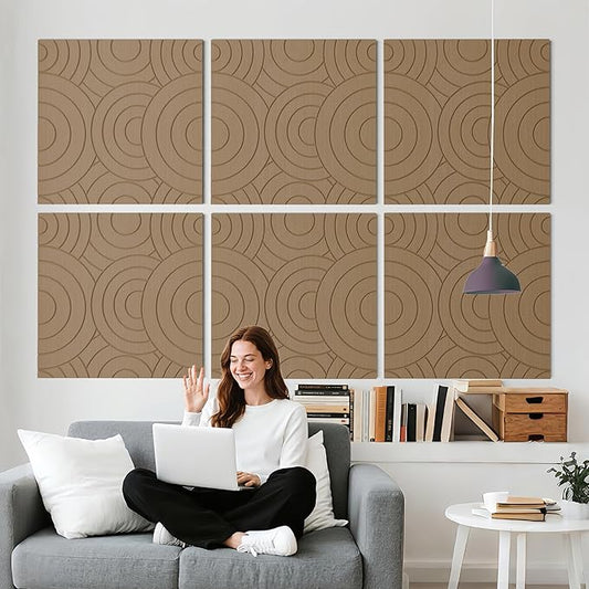 6 PCS Acoustic Panels, 23.6x23.6 Inch Sound Absorbing Panels, Decorative Acoustic Wall Panels for Recording and Home Studio, Office with Double-Sided Adhesive Tape