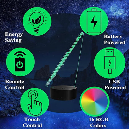 Flute Night Light, Flute Gifts, 3D Illusion Lamp with Remote Control, 16 RGB Colors, 4 Flashing Modes, Timer, Dimmable, Flute Instruments Accessories for Holiday Birthday Christmas