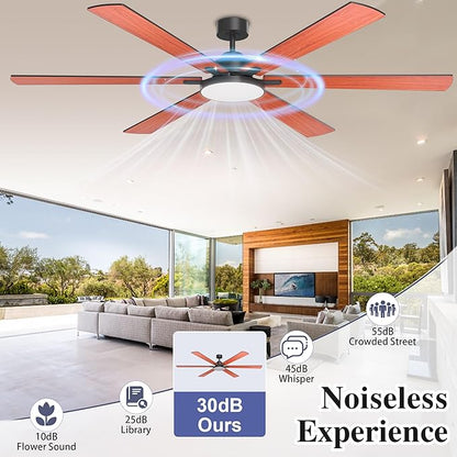 80 inch Ceiling Fans with Lights and Remote Control,Indoor/Outdoor Flush Mount Low Profile Commercial Reversible Dimmable Wood Grain Ceiling Fans for Living Room Patio Industrial Shop.