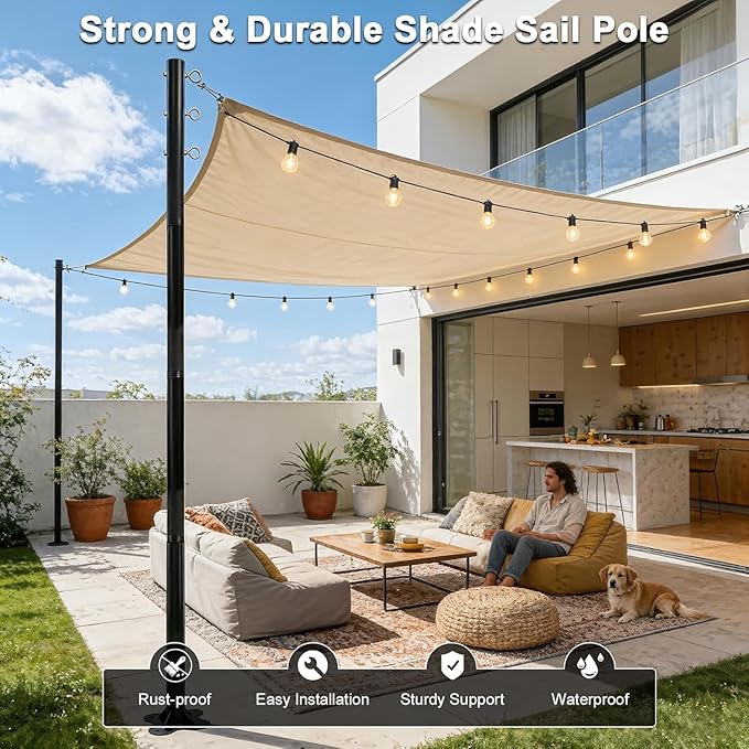 2 Pack 11 Ft Shade Sail Poles, Heavy Duty Metal Outdoor Support Post Kit, Rust-Resistant Shade Sail Support Poles, Adjustable Metal Sun Shade Poles for Patios, Courtyards, Backyards and Gardens