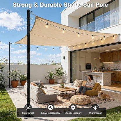 2 Pack 11 Ft Shade Sail Poles, Heavy Duty Metal Outdoor Support Post Kit, Rust-Resistant Shade Sail Support Poles, Adjustable Metal Sun Shade Poles for Patios, Courtyards, Backyards and Gardens