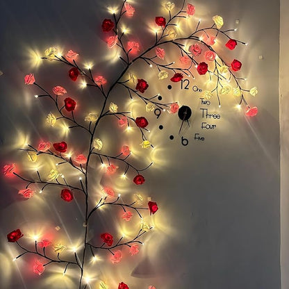 Rose LED Tree Branch Lights for Wall,Rose Blossom Willow Vine Branch Room Decor Gift,Flexible DIY Design,with 72 LED Lights and Remote,8 Lighting Modes,for Bedroom and Wall Decor (63inch)