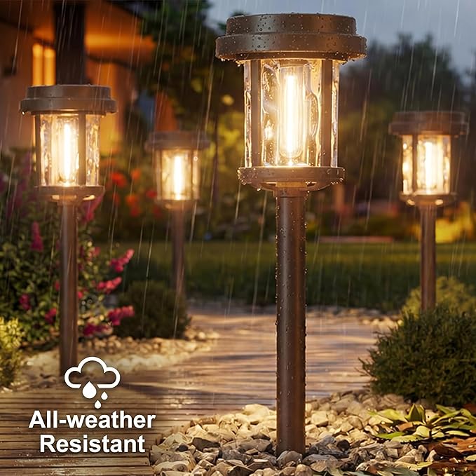 XMCOSY+ Solar Pathway Lights 6 Pack, Bright 20 Lumens Solar Garden Lights, Auto On/Off 10 Hours with Metal Glass Solar Powered, Waterproof Landscape Lights for Outside Yard Walkway Driveway Lawn