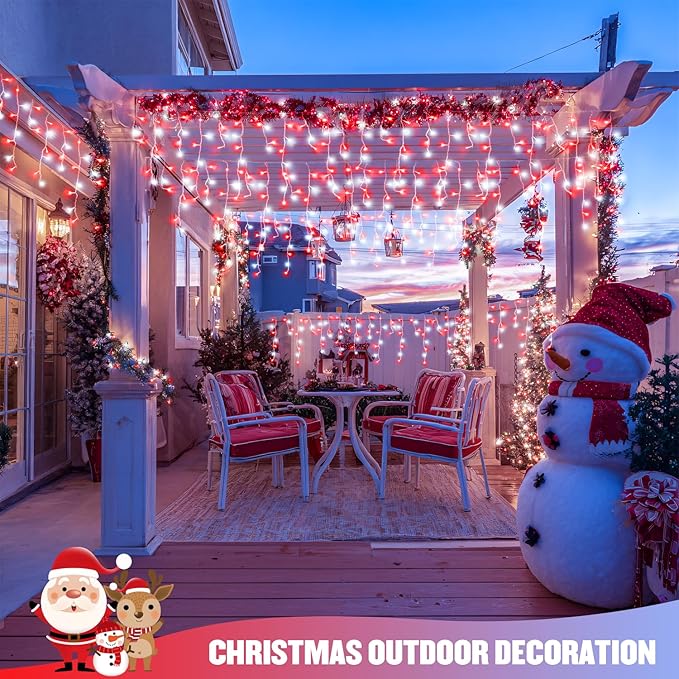 JMEXSUSS 38.8 Ft 400 LED Icicle Christmas Lights for Outside, 8 Modes Red and White Icicle String Lights Plug in with Remote, Christmas Lights Indoor Outdoor for Halloween Party Christmas Decoration