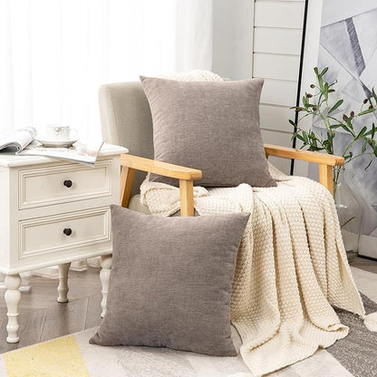 GAWAMAY Decorative Chenille Throw Pillow Covers 24x24 Inch Pack of 2, Soft Square Couch Pillow Cover for Sofa Cushion Living Room Bedroom Pillowcases Taupe Grey 60x60cm (ONLY Covers)