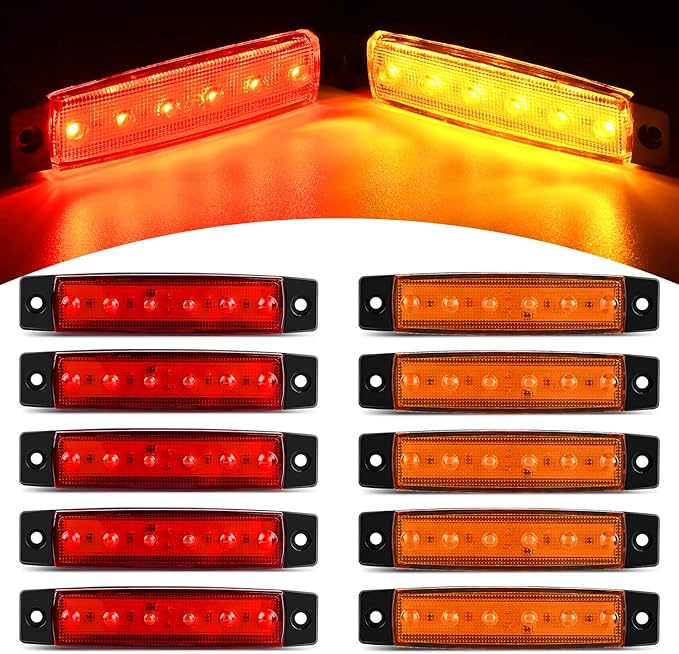 Nilight 10 PCS Amber Red 3.8 Inch 6 LED Side Marker Front Rear Indicator Clearance Lamp for 12V Truck Trailer RV Cab Boat Bus Lorry
