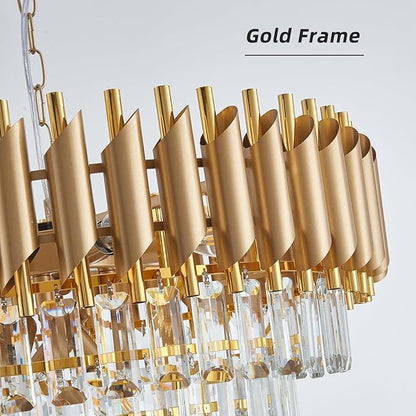 Gold Crystal Chandelier 24" Modern Living Room Chandeliers, K9 Crystal Ceiling Lights Fixtures, Round 5 Tiers Pendant Lighting Large Chandelier for Entryway Dining Room Staircase