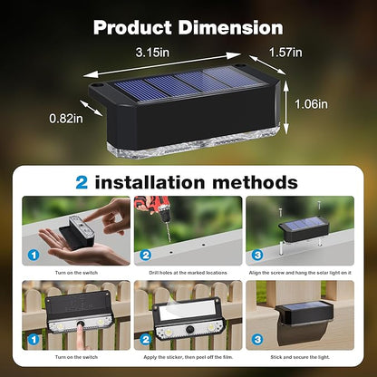 Peasur 12 Pack Solar Fence Lights Outdoor, Deck Light Solar Powered, IP65 Waterproof Led Riling Solar Lights for Outside Step Yard, Warm White