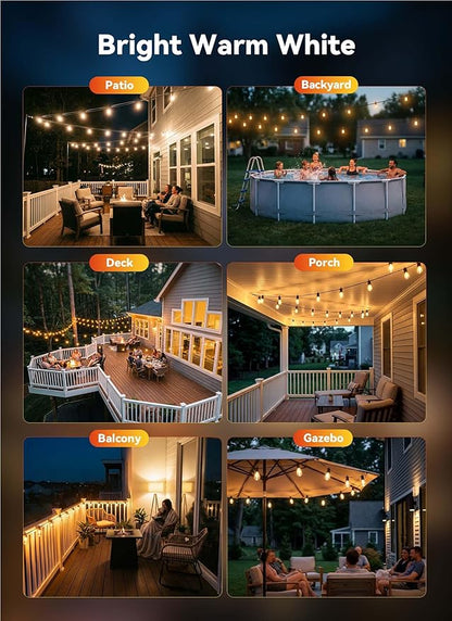 Minetom 53FT Outdoor String LED Patio Lights Waterproof, 24 Shatterproof S14 Vintage Edison Bulbs,Commercial Grade Outside Hanging Lights Waterproof for Porch Deck Garden Backyard Balcony Cafe Bistro