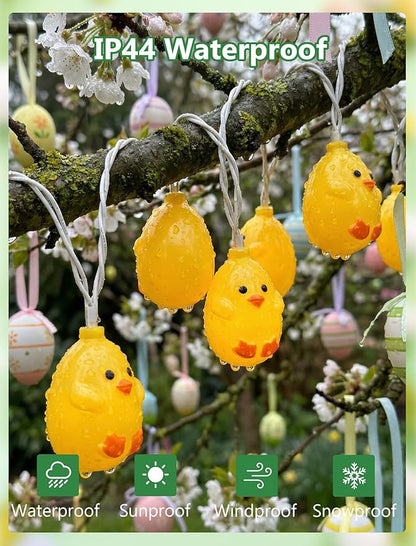 GOOTHY Easter Chicken String Lights Plug in, Indoor Outdoor Easter Decorations Lights with 10 LED Yellow Chicken Light, Hanging Spring Chick Lights for Party Garden Birthday Wedding Home Decor