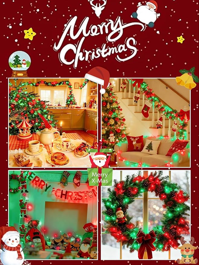 2026 New Voice Control Connectable 2PK 164FT 400LED Christmas String Lights Indoor Outdoor with Remote | Smart Twinkle Fairy String Lights 12 Modes & Timer for Xmas Tree Decor (Red & Green)