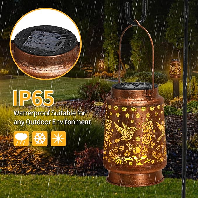 Solar Lanterns Outdoor Waterproof,Mothers Day Gifts,Birthday Gifts for Women Mom Grandma,Garden Decor Metal Hanging Decorative Solar Lights,Gardening Gifts for Yard,Patio, Lawn,Tabletop(Hummingbird)