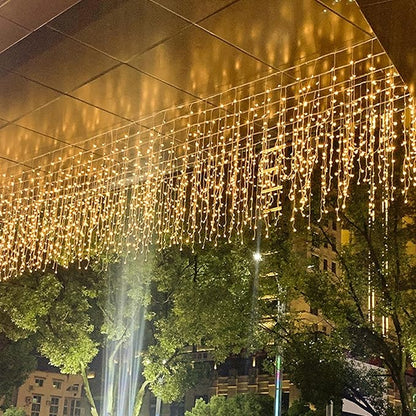 LED Ceiling Icicle Lights, 16.4FT 216 LEDs 8 Modes Twinkle Christmas Hanging Fairy String Curtain Lights for Parties Mall Patio Yard Indoor Outdoor Decoration Warm White, 5M