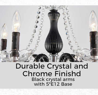 Saint Mossi Black and Clear Crystal Chandelier, Modern Pendant Ceiling Lighting Fixture for Dining Room,Bedroom,Living Room, D19 x H19 with Max 59", 5 E12 Socket, Adjustable Chain