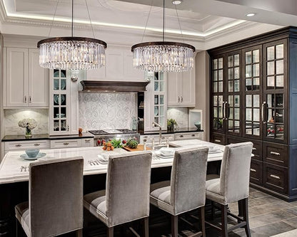 Wellmet Crystal Chandeliers for Dining Room Light Fixture, 6 Lights Farmhouse Chandelier, Modern Pendant Lights for Living Room, Kitchen Island, Bedroom, entryway, Hallway, Antique Bronze, W-21.65”