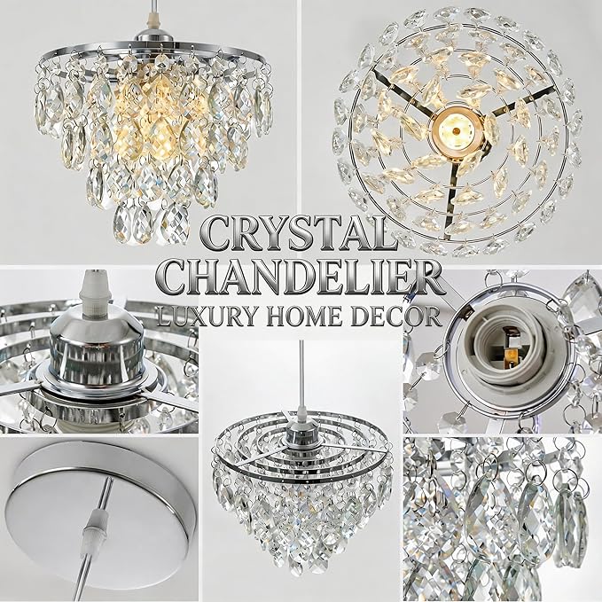 Mini Crystal Chandelier Small Modern Crystal Flush Mount Ceiling Light for Hallway Closet, E26 Base, K9 Crystal (Chrome-Pendant)