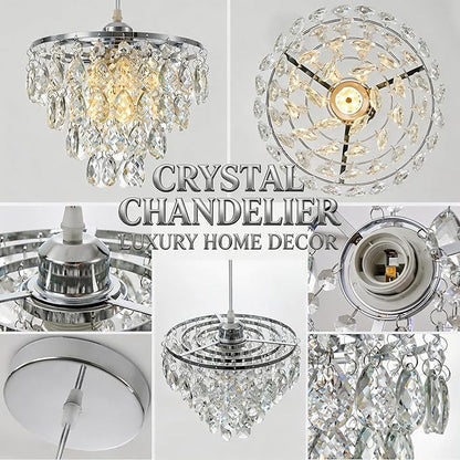 Mini Crystal Chandelier Small Modern Crystal Flush Mount Ceiling Light for Hallway Closet, E26 Base, K9 Crystal (Chrome-Pendant)