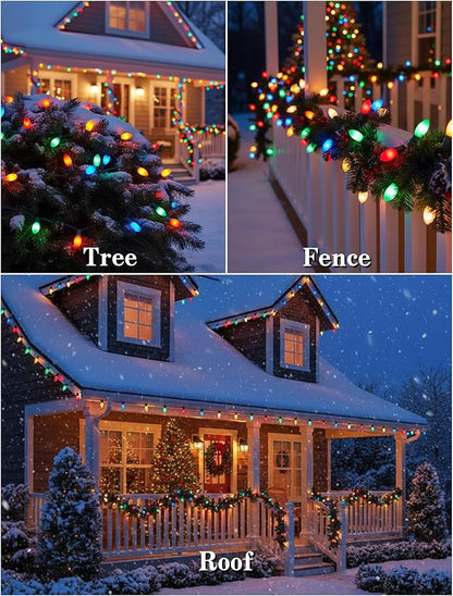 C9 LED Christmas Lights,25FT Vintage C9 Multicolor Christmas Lights Outdoor with 26 Colorful Ceramic LED Bulbs,Connectable Waterproof Light for Outdoor Christmas Decorations Tree Garden Gar