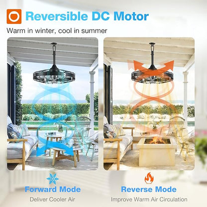 addlon 20 Inch Outdoor Ceiling Fan without Light, IP65 Waterproof Plug in Caged Hanging Fan, Remote Control, 6 Speeds Reversible Outdoor Fans for Patio, Gazebo, Pergola, Porch