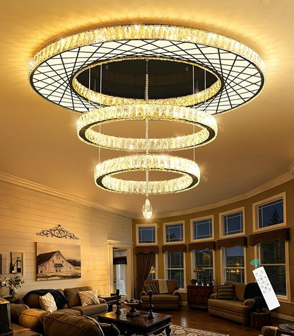 HAIXIANG Crystal Glam Chandelier LED Ceiling Light Living Room Lighting Fixtures Remote Dimmable Ceiling Chandeliers 40 Inches Large Light Black