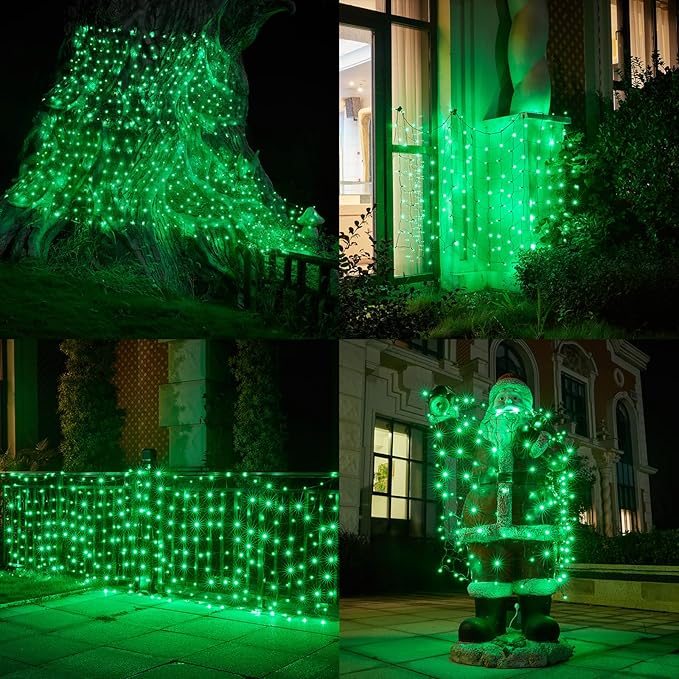 Dirnun Led Christmas Net Lights Green Outdoor Christmas Lights 160LED 5ftx7ft, Waterproof Outdoor Indoor Fairy Mesh Net Light for Xmas Party, Yard, Patio, Trees, Shrubs, Bushes Decorations