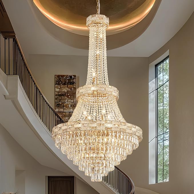 25 Lights Large Gold Crystal Chandeliers Luxury Modern Chandelier for High Ceilings 3 Tiers Pendant Lighting Fixture Foyer Staircase Hallway Entryway Banquet Hall Lobby 60.5" H x 31" D