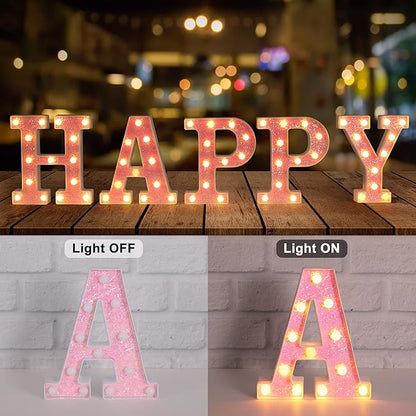 Foaky LED Letter Lights Sign Light Up Pink Letters Glitter Alphabet Letter Sign for Night Light Wedding/Birthday Party Battery Powered Christmas Lamp Girls Gifts Home Bar Decoration（K）