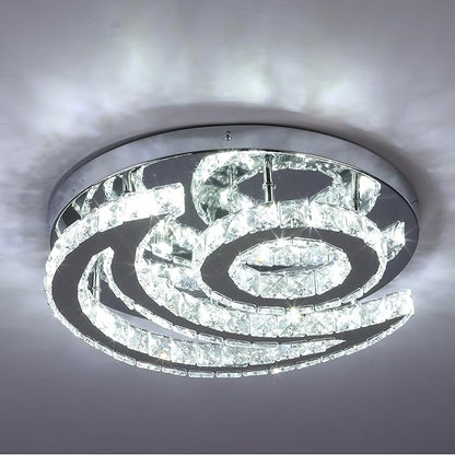15.7" Crystal Chandelier Modern LED Ceiling Light Moon Shape Crystal Flush Mount Ceiling Lights Fixture for Bedroom Living Room Kitchen Hallway (6500K Cool White)