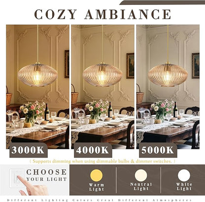12" Amber Glass Modern Pendant Light Kitchen Island 2 Pack Brushed Gold Mid Century Modern Pendant Lighting with Clear Amber Glass Hanging Pendant Light for Dining Room（Bulb Incl.）