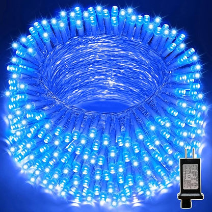 LAMPHOME 33FT 100 LED Blue Christmas Lights,16 Modes Connectable Fairy String Lights, Plug in Indoor Outdoor Blue Lights for Xmas Tree, Party, Garden, Hanukkah, Independence Day Patriotic Patio Decor