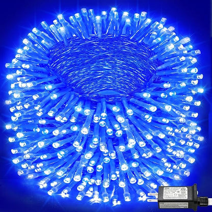 165FT 500 LED Outdoor String Lights, Plug in Christmas Lights Indoor Waterproof, 8 Modes Twinkle Fairy Lights Clear Wire for Outside Bedroom House Patio Xmas Tree Party Decorations, Blue