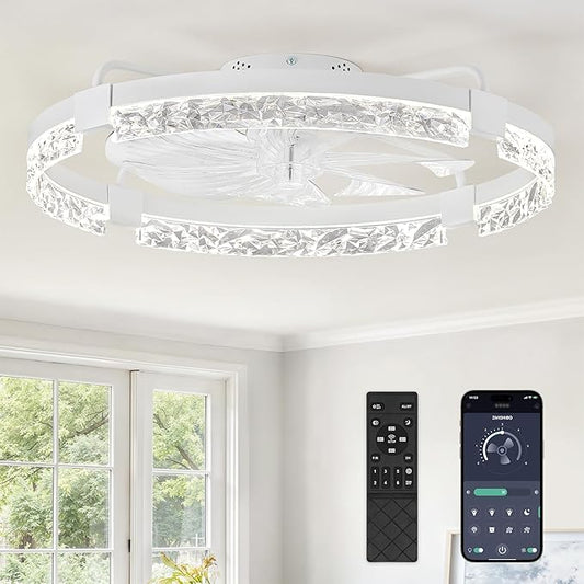 ZMISHIBO Ceiling Fans with Lights | 24 inch Low Profile Ceiling Fan with Light and Remote | 3CCT Dimmable Modern Flush Mount Bladeless Fan Light with High Airflow for Living Room Bedroom Kitchen