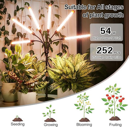 FECiDA 2026 6Head Table Top Grow Lights for Seed Starting, Indoor Plants, Bonsai, 54 Watt Power Draw, NO Need Adapter, 4/8/12/16/20H Timer, 16"-24" Height Adjustable, Big Coverage
