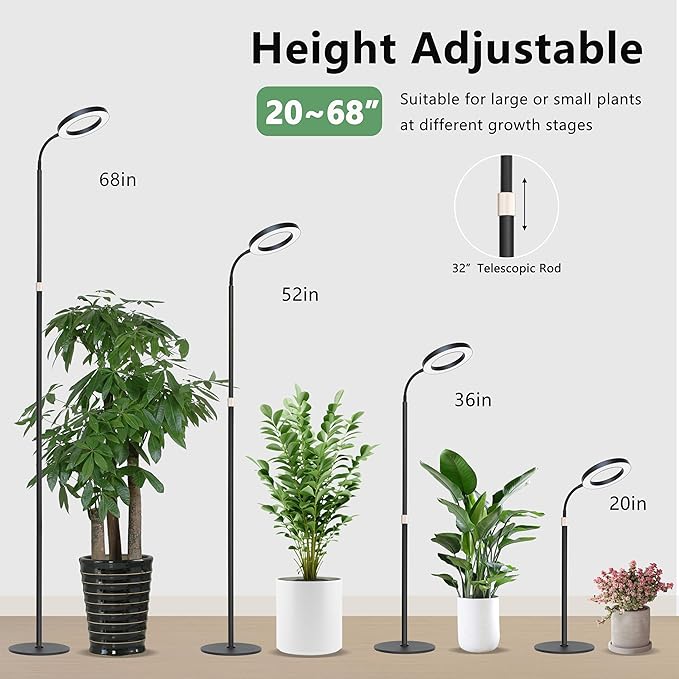 Grow Light for Indoor Plants, Full Spectrum LED Tall Plant Lights with Timer, 3 Color Modes Standing Floor Growing Lamp, 68" Height Adjustable, 10 Dimmable Levels for Large Plants
