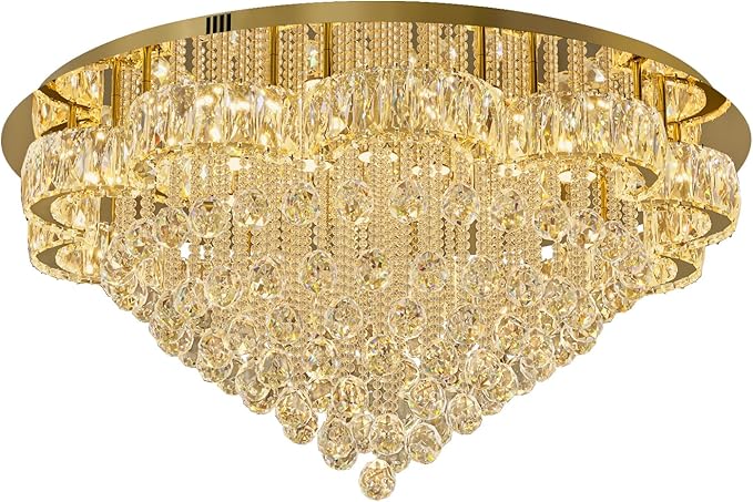 Flashing God 40inches Gold Chanderliers for Living Room Crystal Chandelier Ceiling Light Fixture Raindrop Pendant Light for Foyer Dining Room Hallway Bedroom LED Dimmable Lighting 2700k 4500k 6000k
