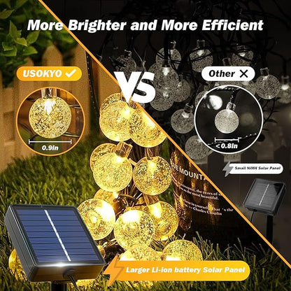 USOKYO Solar Lights Outdoor Waterproof, Total 200 LED 110FT Solar String Lights for Outside with 8 Modes, Crystal Globe Outdoor String Lights for Garden Yard Party Decor (2 Pack)