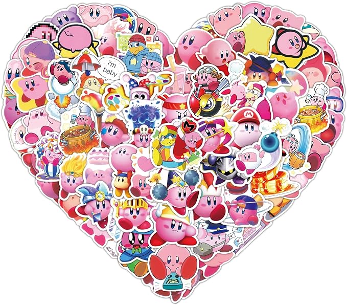 100PCS Cute Cartoon Kirby Stickers Kawaii Game StickersLaptop Waterproof Car Bicycle Suitcase Computer Water Bottle Mobile Phone Sticker Water Resistant Decals (KB100)