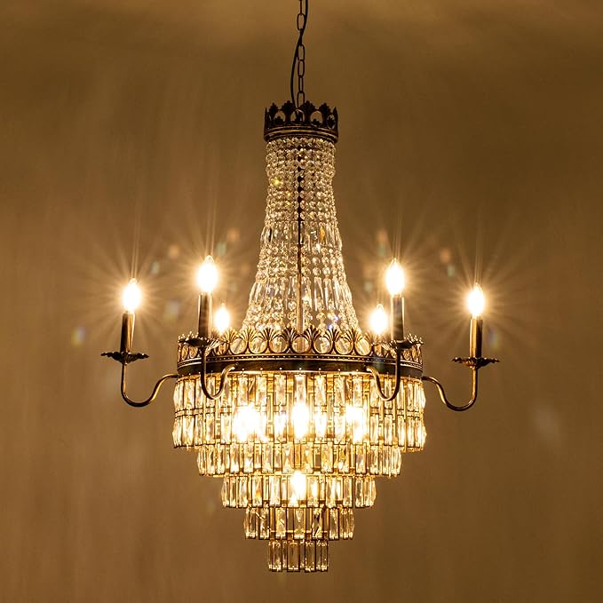 Wellmet French Empire Crystal Chandelier, 13-Light Bronze Luxury Crystal Chandelier, Traditional Court Chandelier For Living Room, Dining Room, Bedroom, Drawing Room, Foyer, Hallway, Restaurant, 33''W